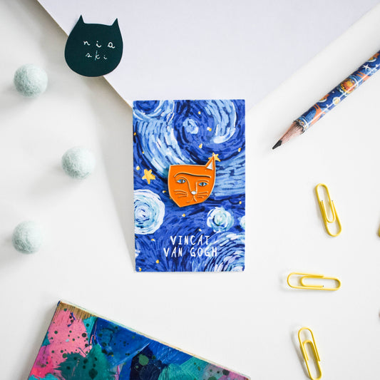 Vincat Van Gogh Enamel Cat Pin