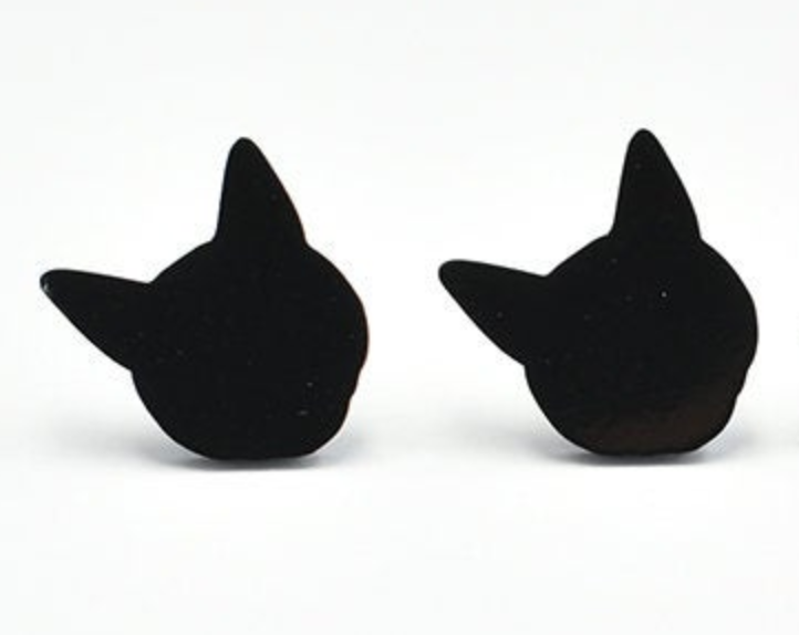 Black Cat Head Stud Earrings