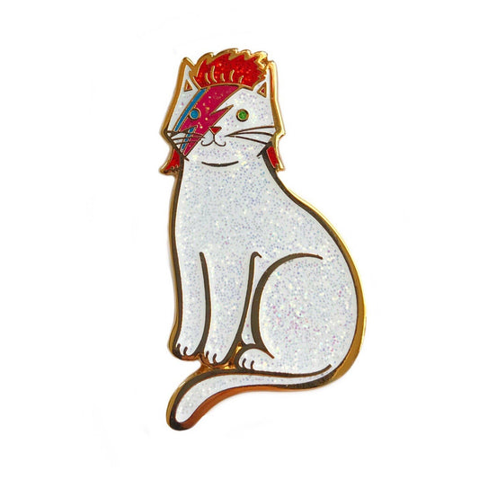 Bowie Cat Enamel Pin All Glitter & Gold Hard Enamel