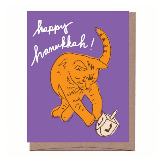 Dreidel Cat Happy Hanukkah Card
