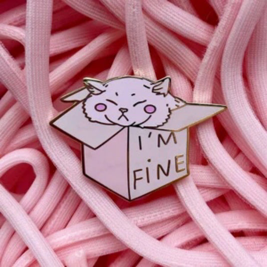 I’m Fine Cat in Box Enamel Pin
