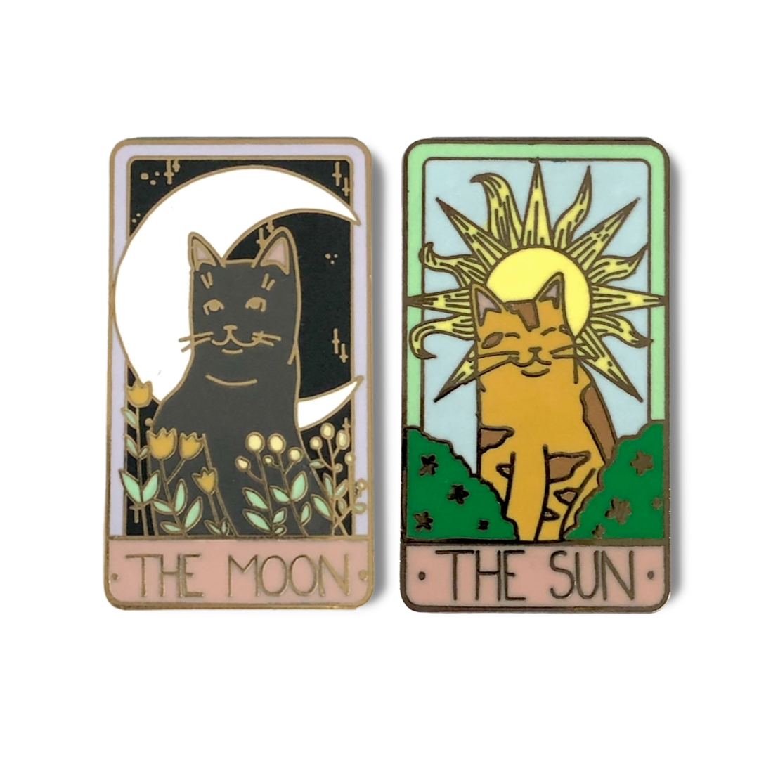 Cat Tarot Enamel Pin Set - The Sun and The Moon