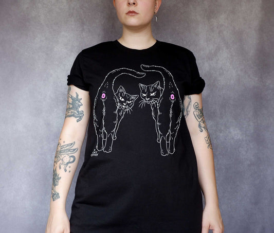 Double Trouble Cat Butts Screen Printed Unisex T-shirt