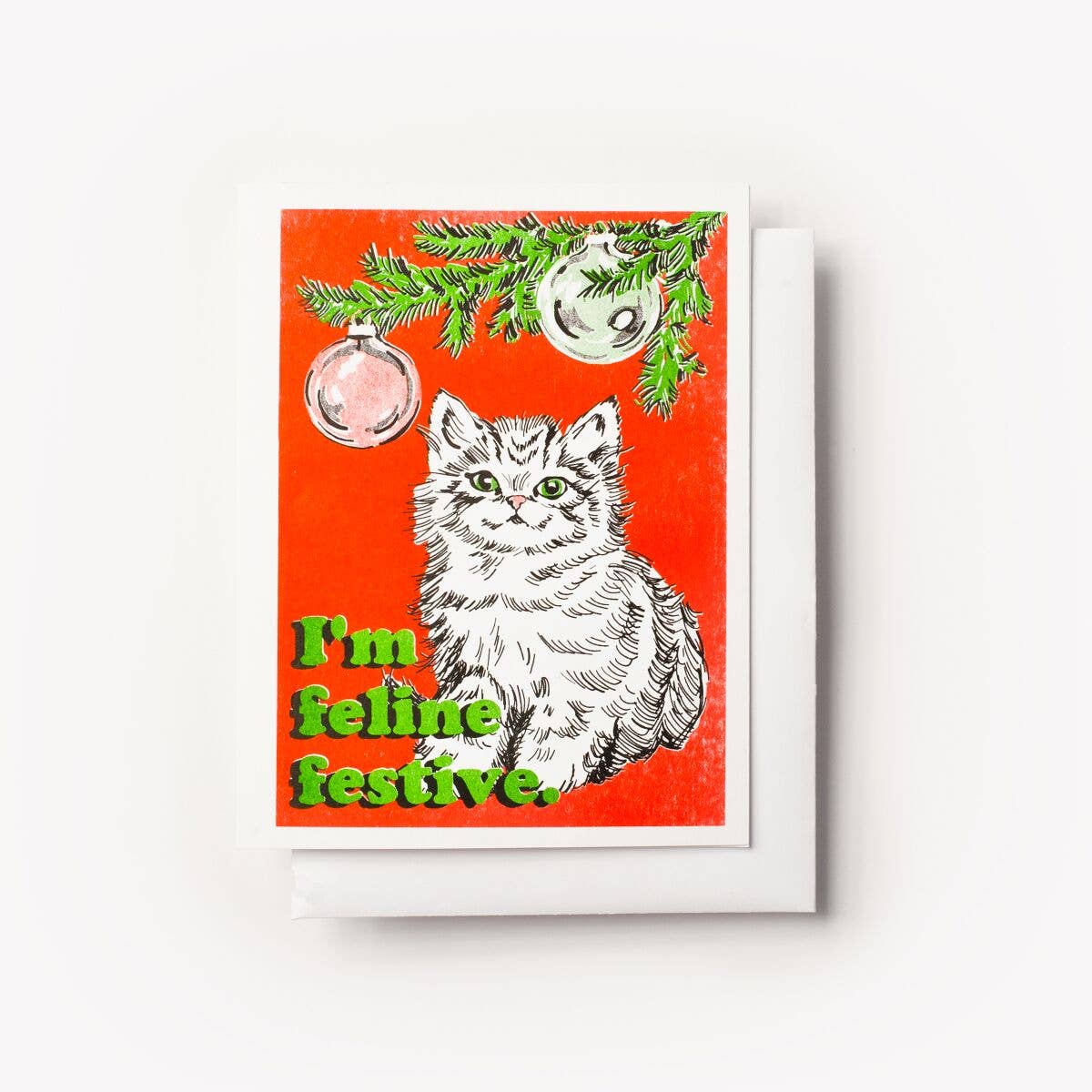 Feline Festive Risograph Cat Card