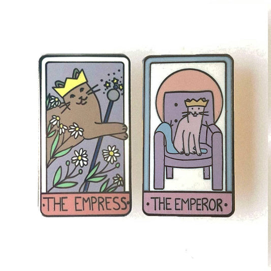 Cat Tarot Enamel Pin Set - The Emperor and The Empress