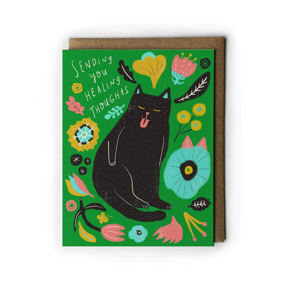 Sending You Healing Thoughts Black Cat Get Well Card
