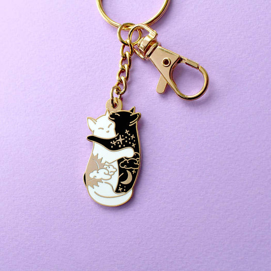Day and Night Hugging Cats Keychain