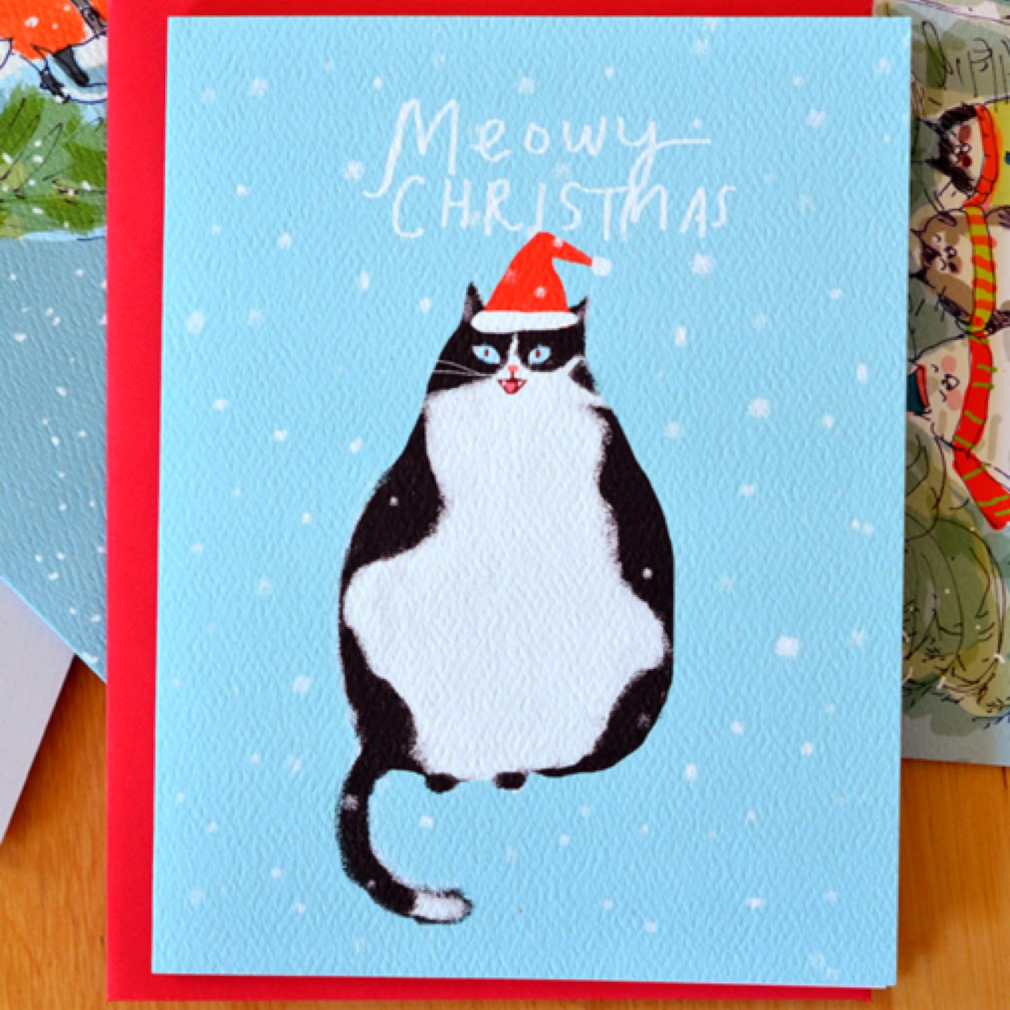 Meowy Christmas Tuxedo Cat Card