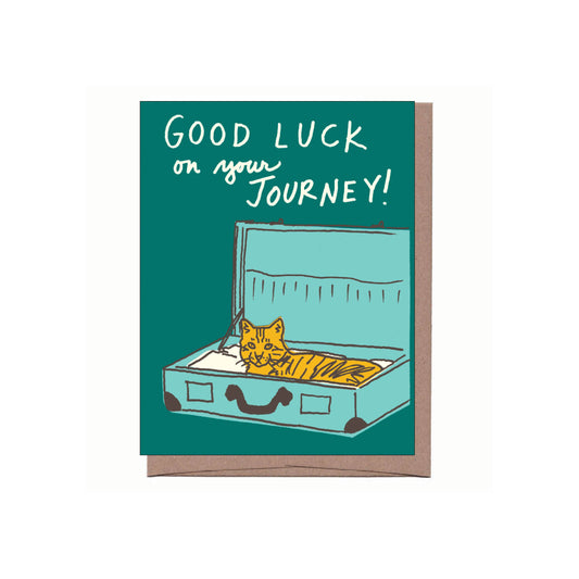 Good Luck On Your Journey! Cat in Suitcase Card