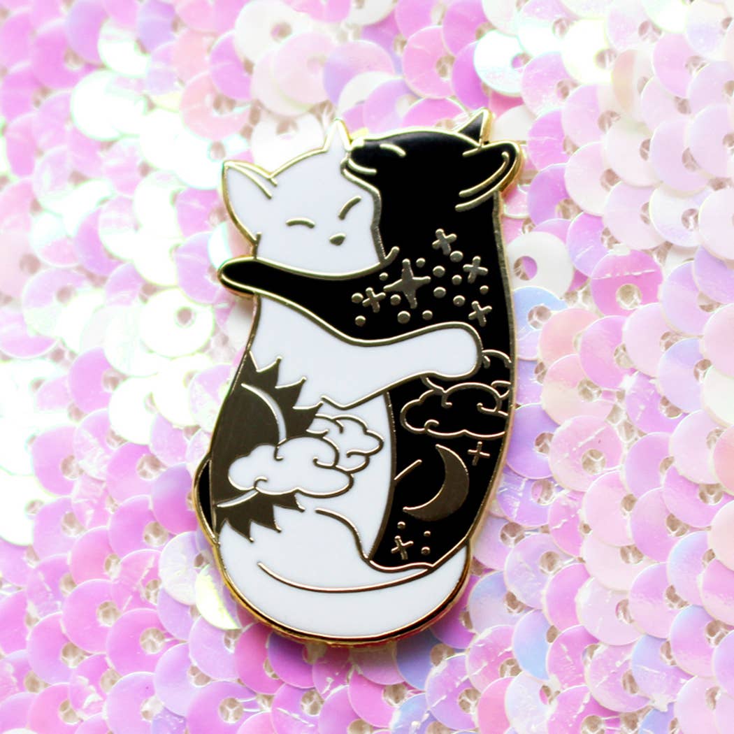 Day and Night Hugging Cats Enamel Pin