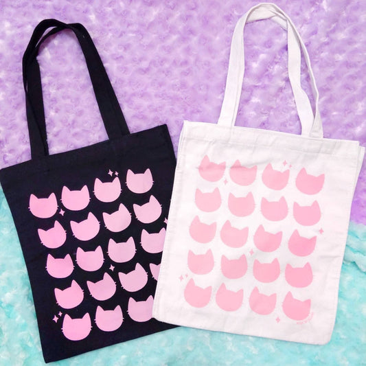 Pink Cat Heads Enamel Pin Display Tote Bag