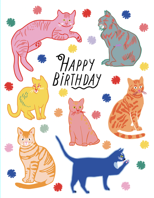 Happy Birthday Colorful Cats Card
