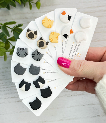 Clay Cat Head Stud Earrings