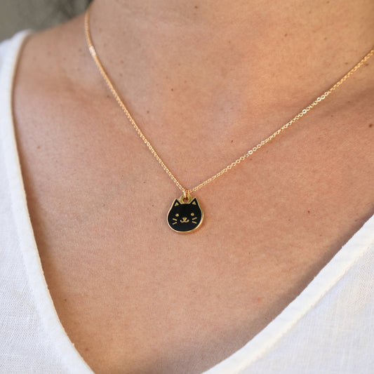 Cat Face Necklace - Black Kitty